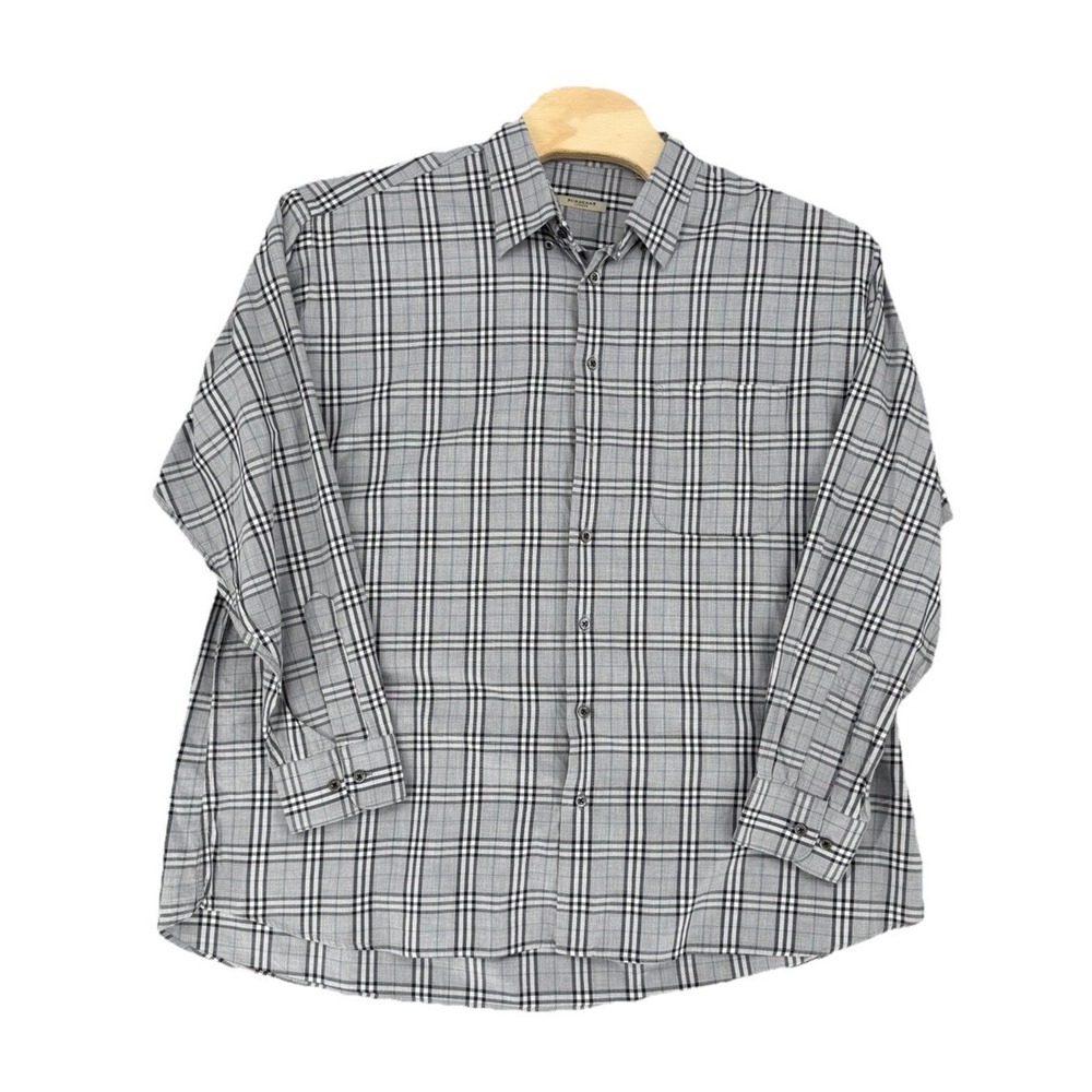Burberry London Mens XXL Nova Check Plaid Button Up Shirt Made USA Gray